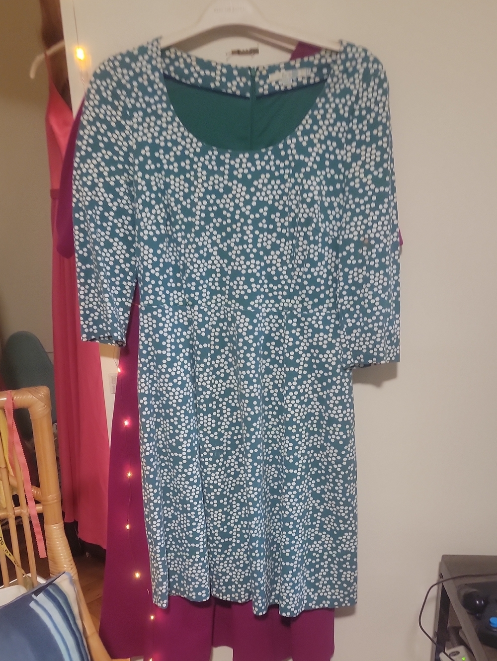 Boden Teal Midi Dress with White Dot Print